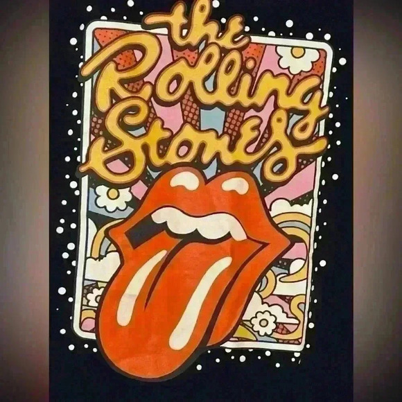 Rolling Stones Classic Rock Band T-Shirt Unisex Black Floral XL - Picture 2 of 6